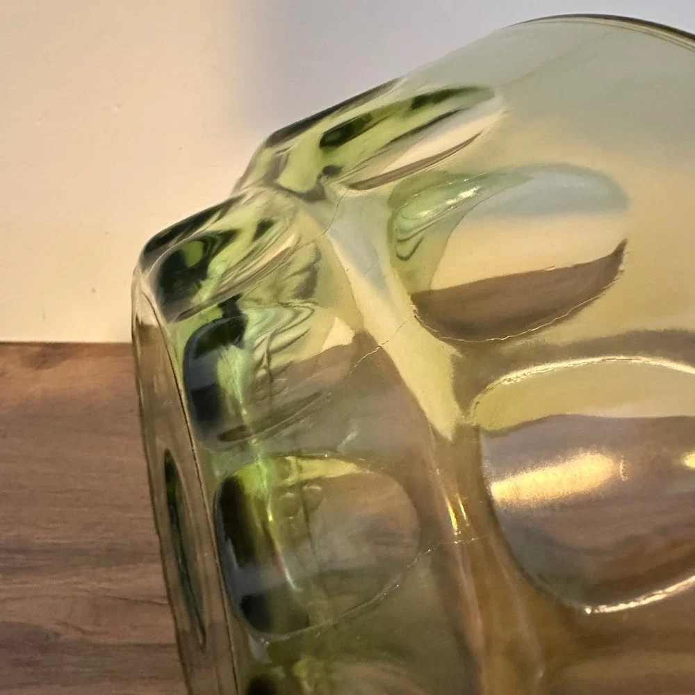 Vintage Avocado Green Glass Serving Bowl Mid Century Teardrop Panel 9